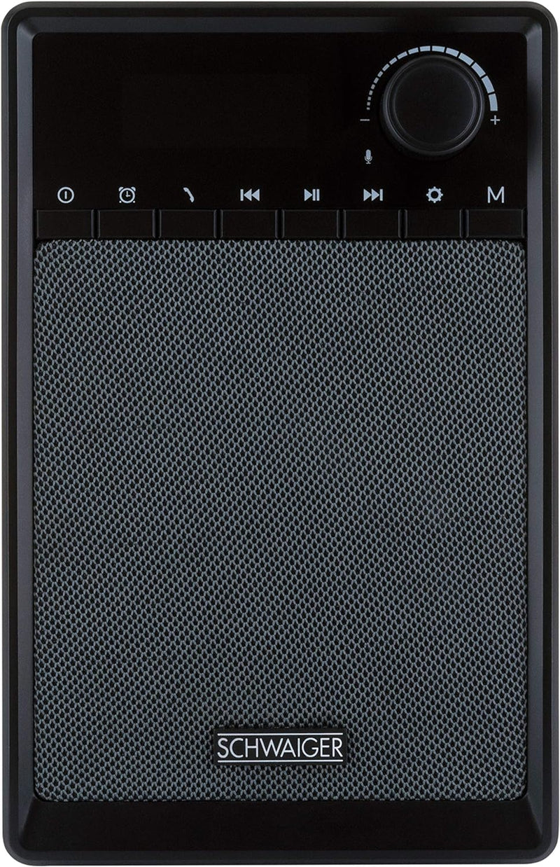 SCHWAIGER 715736 Tragbarer analoger Radiowecker UKW FM Bluetooth Lautsprecher Musikbox Radio AUX Mic