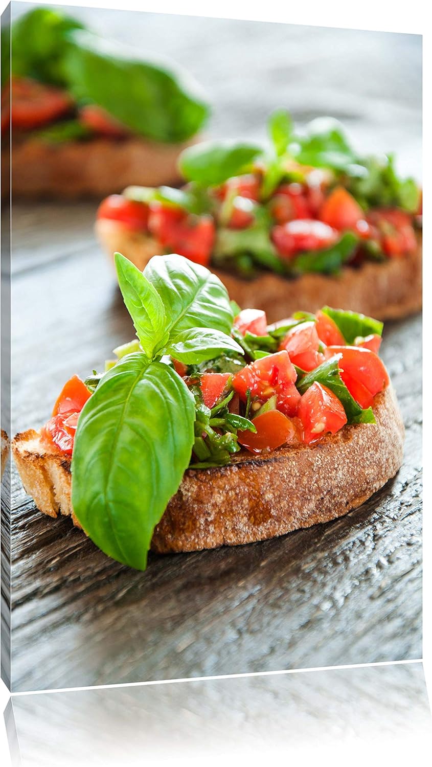 Köstliche Tomaten Bruchetta Format: 100x70 auf Leinwand, XXL riesige Bilder fertig gerahmt mit Keilr