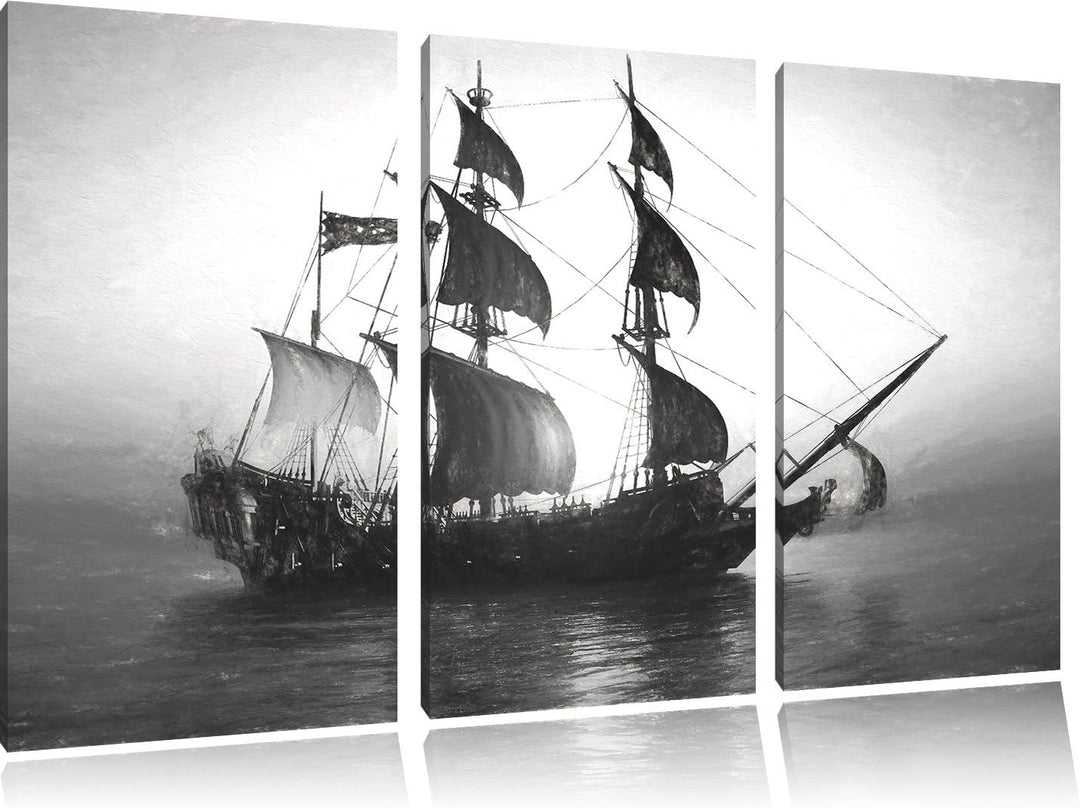 Pixxprint Segelschiff 3Teiler 120x80 cm Leinwandbild Wandbild Kunstdruck