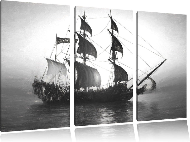 Pixxprint Segelschiff 3Teiler 120x80 cm Leinwandbild Wandbild Kunstdruck