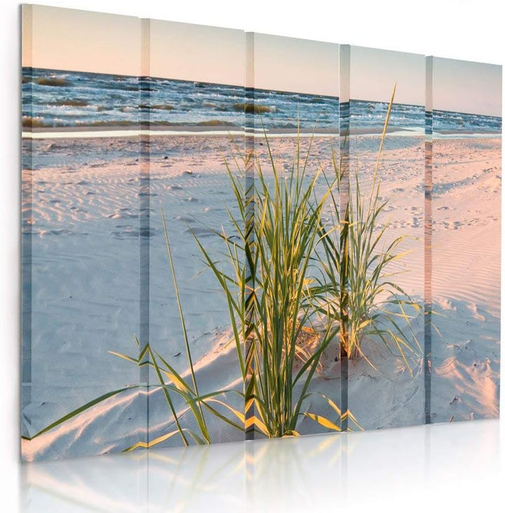 Feeby Frames, Leinwandbild Bilder Wand Bild - 5 Teile - Wandbilder Kunstdruck (GRÜNES Gras) 200x100