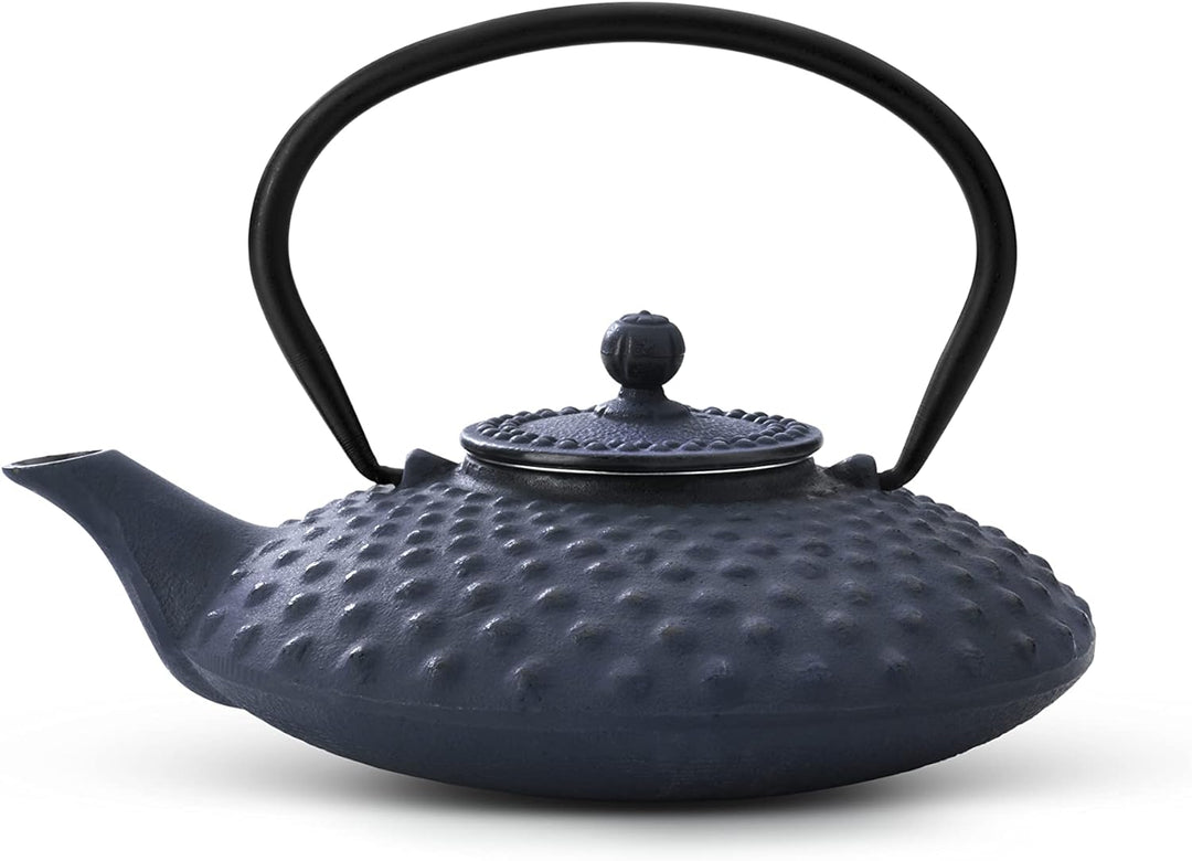Bredemeijer Flache Blaue gusseiserne Teekanne 0.8 Liter Xilin mit Edelstahlfilter Einzelbett, Einzel