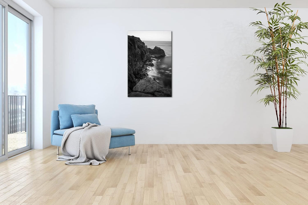 deyoli felsiger Abgrund ins Meer Effekt: Schwarz&Weiss, Format: 80x60 als Leinwandbild, Motiv fertig
