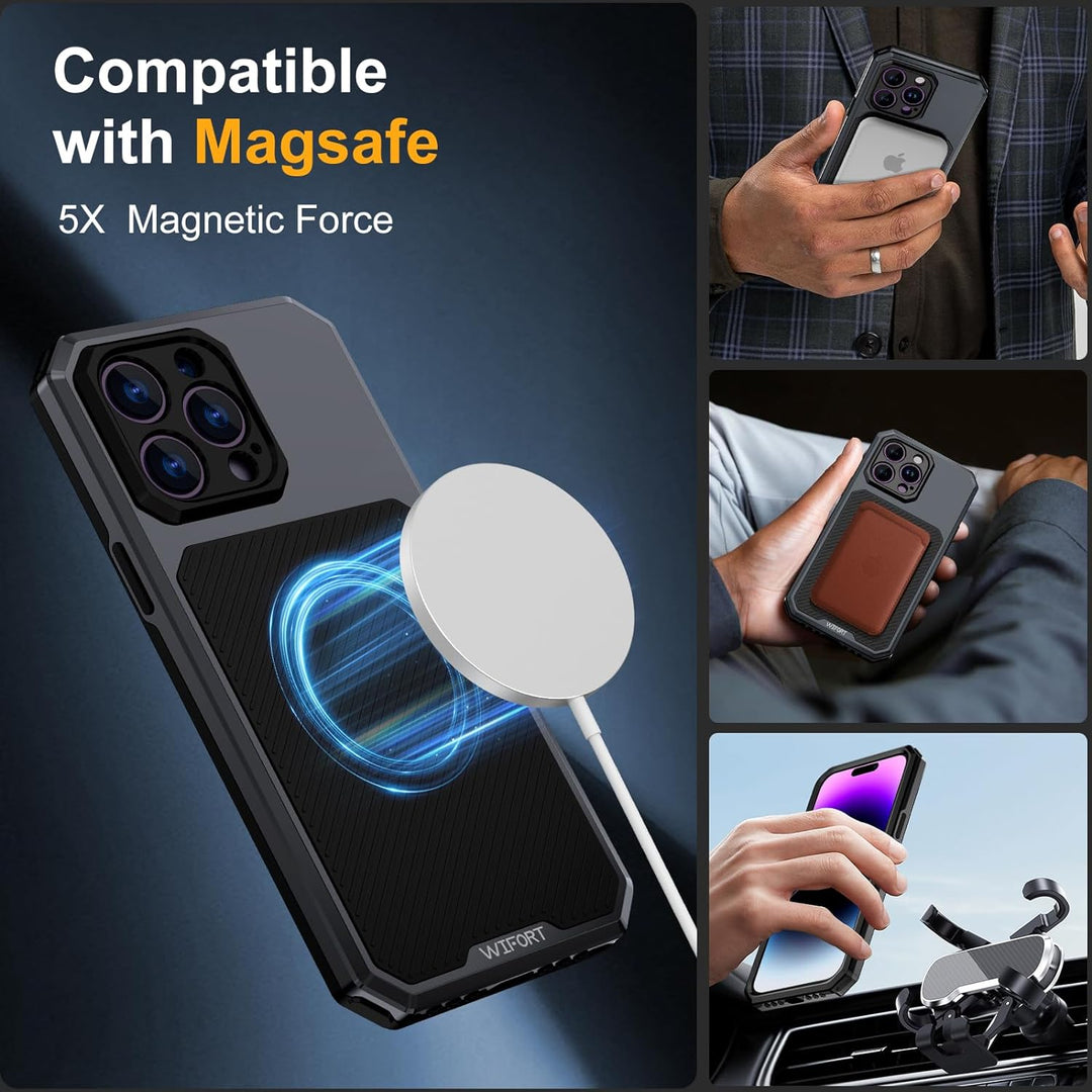 WIFORT Magnetisch Metall Hülle für iPhone 14 Pro Max Kompatibel mit MagSafe, mit 2 Stück Schutzglas,