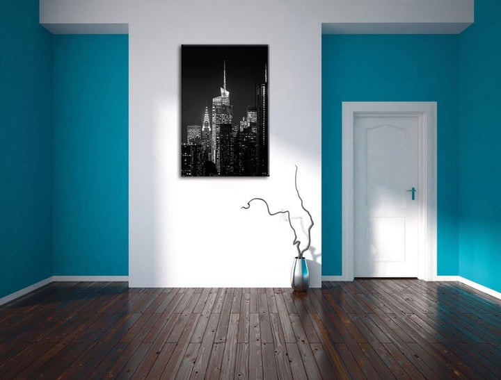 Pixxprint New York von Oben schwarz weiss als Leinwandbild | Grösse: 100x70 | Wandbild| Kunstdruck |