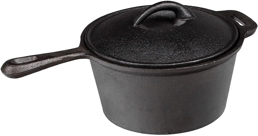 Spetebo Dutch Ofen Set aus Gusseisen in Holzkiste - 9-teilig - Grill Gusspfanne Grillpfanne Töpfe Gu