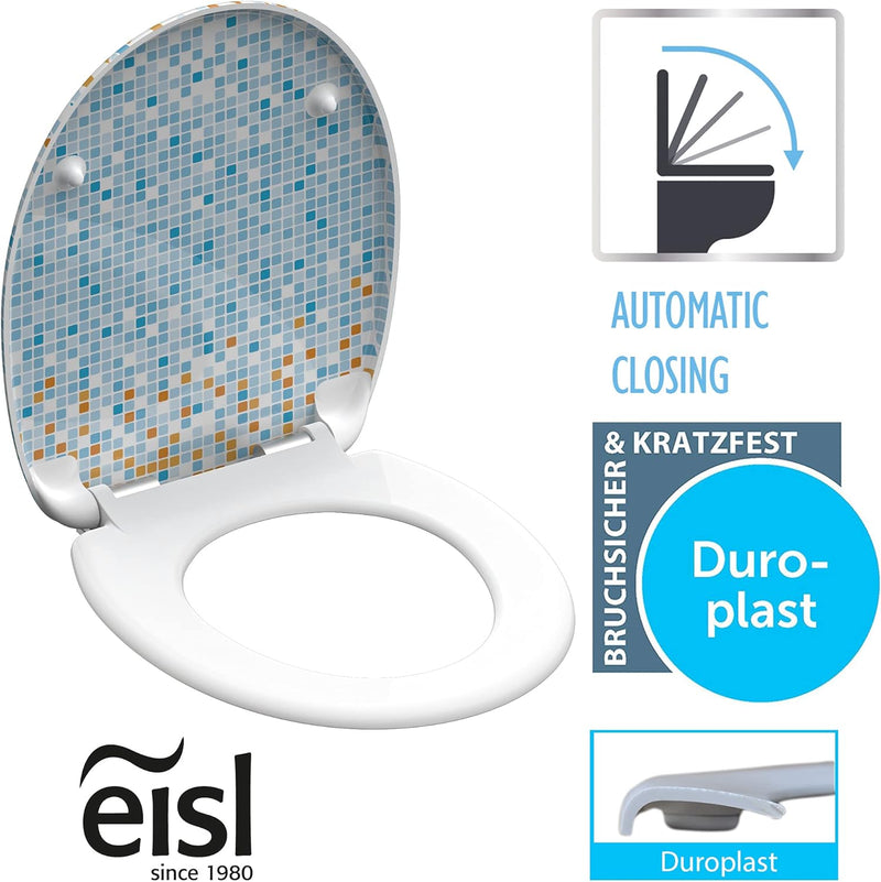 EISL BLAU WC Sitz MOSAIK, Duroplast Toilettendeckel mit Absenkautomatik, maximale Belastung vom Toil