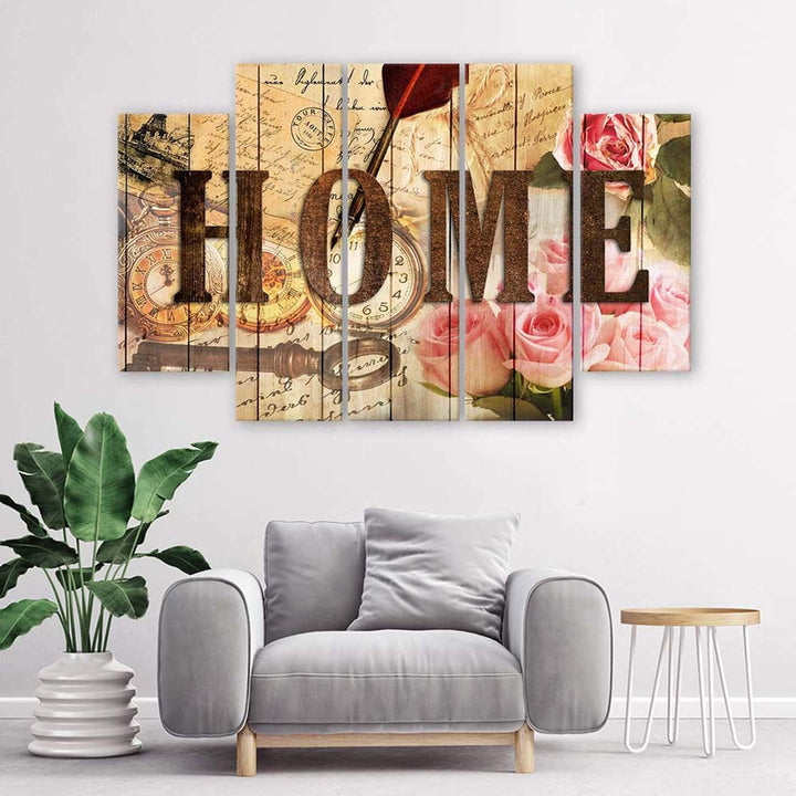 Feeby Wanddeko 5 teile Haus 150x100 cm Bilder modern Rosen Wohnung Wohnzimmer Design Rosa Deko Panee