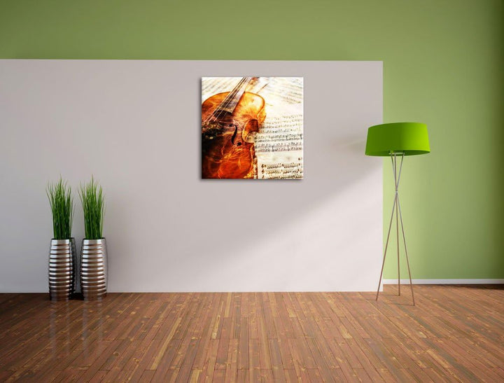 Pixxprint Geige, Format: 70x70 auf Leinwand, XXL riesige Bilder fertig gerahmt mit Keilrahmen, Kunst