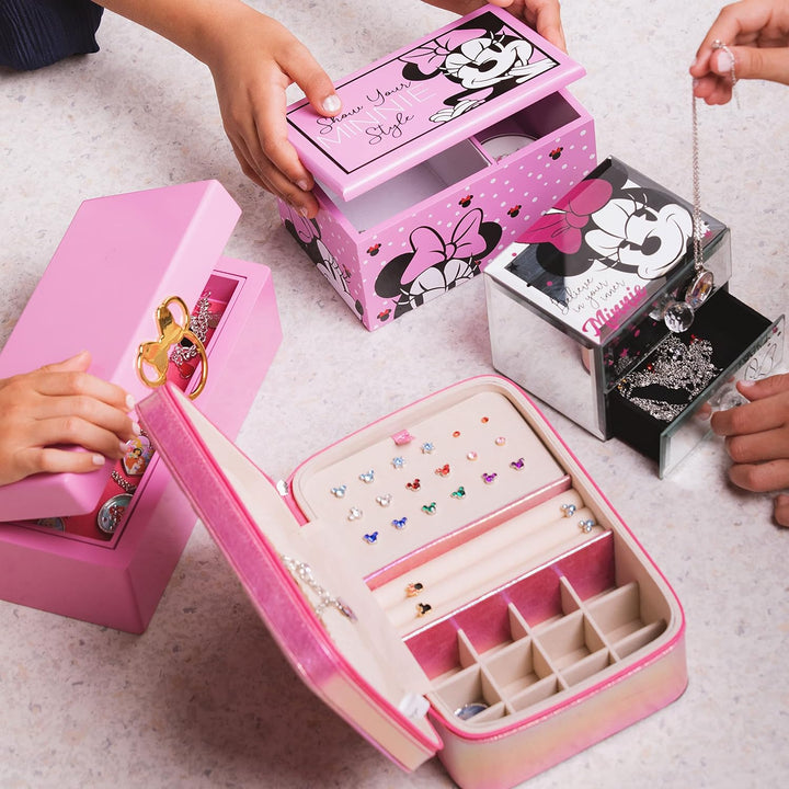 Disney Minnie Mouse Gold Icon Pink Lacquer Wood Jewelry Box Jewelry Organizer, Officially Licensed K