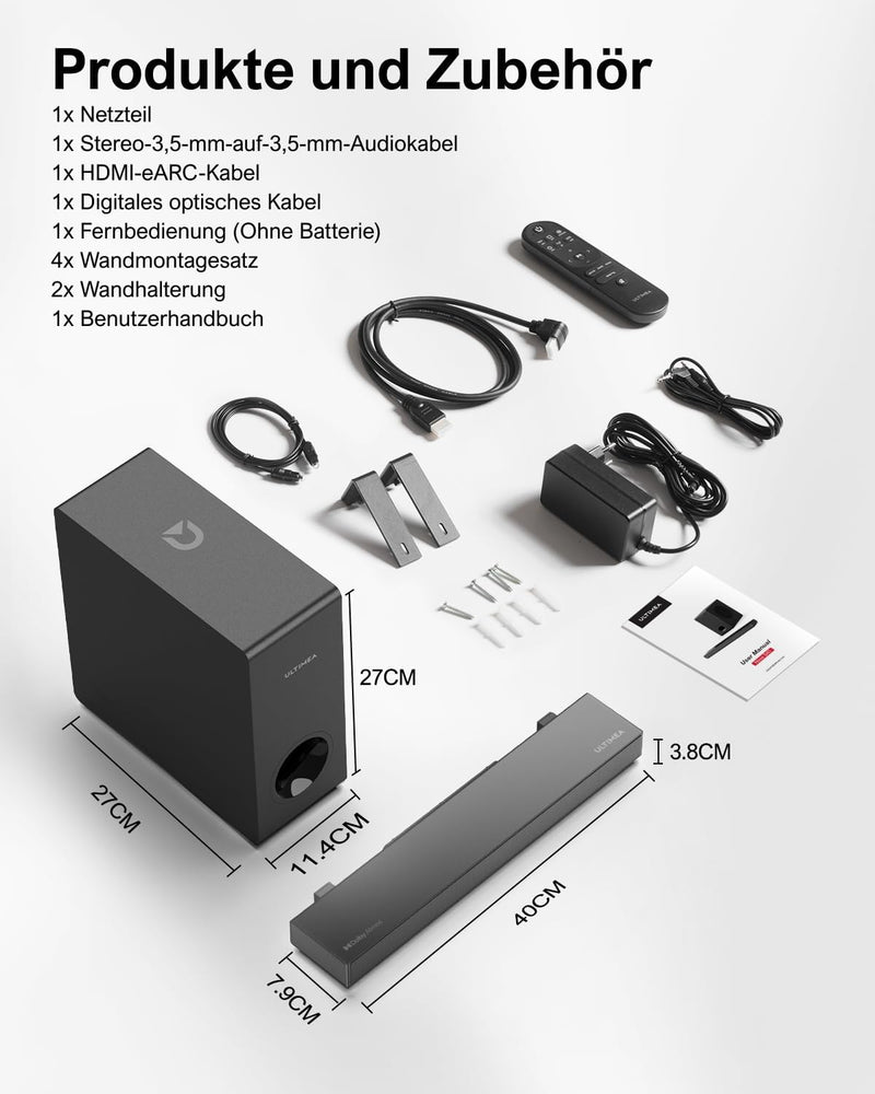 ULTIMEA Dolby Atmos Soundbar für TV Geräte, BassMAX, 3D Surround Sound System für TV Lautsprecher He