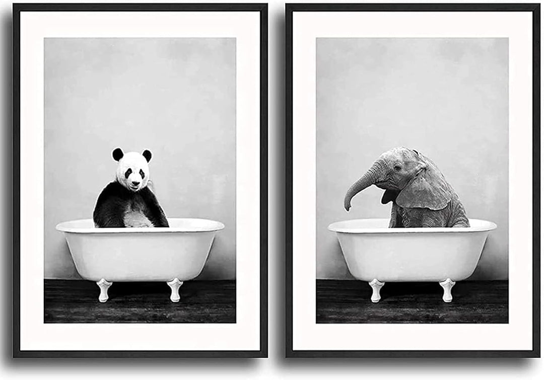 Badezimmer Bilder Poster Set,Lustige Elefant Wandkunst in Badewanne Bild,Tier Wand Kunst Drucke,Schw