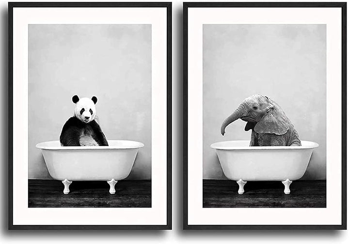 Badezimmer Bilder Poster Set,Lustige Elefant Wandkunst in Badewanne Bild,Tier Wand Kunst Drucke,Schw