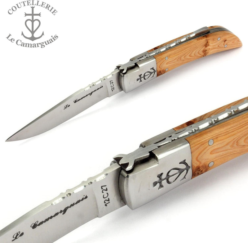 Le Camarguais 12 cm Taschenmesser 20090 - Griffschalen Wacholder - Klinge 10 cm Stahl 12C27-1 Backe