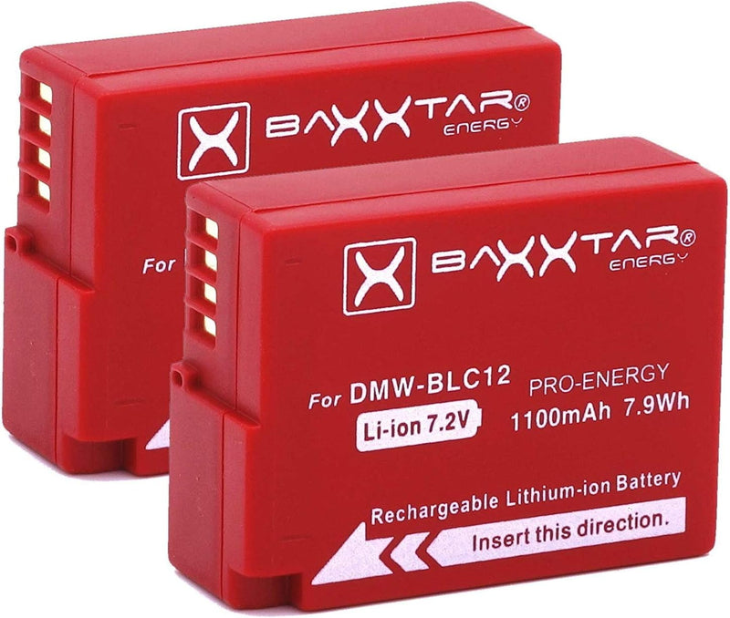 2X Baxxtar Pro Akku DMW-BLC12 E (1100mAh) Kompatibel mit Panasonic Lumix DC FZ1000 II G91 DMC GX8 G7