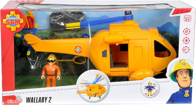 Sam el bombero - Wallaby Hubschrauber mit Figur, 34 cm (Simba 9251002), Wallaby Hubschrauber