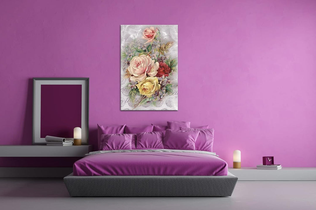 deyoli rosiger Blumenstrauss Format: 60x40 als Leinwandbild, Motiv fertig gerahmt auf Echtholzrahmen