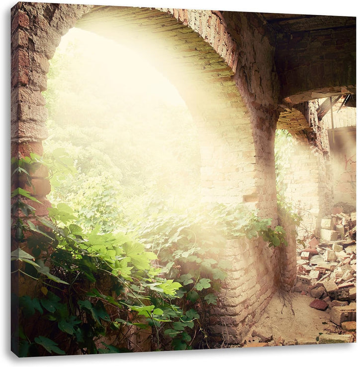 Pixxprint Alte Ruine, Format: 70x70 auf Leinwand, XXL riesige Bilder fertig gerahmt mit Keilrahmen,