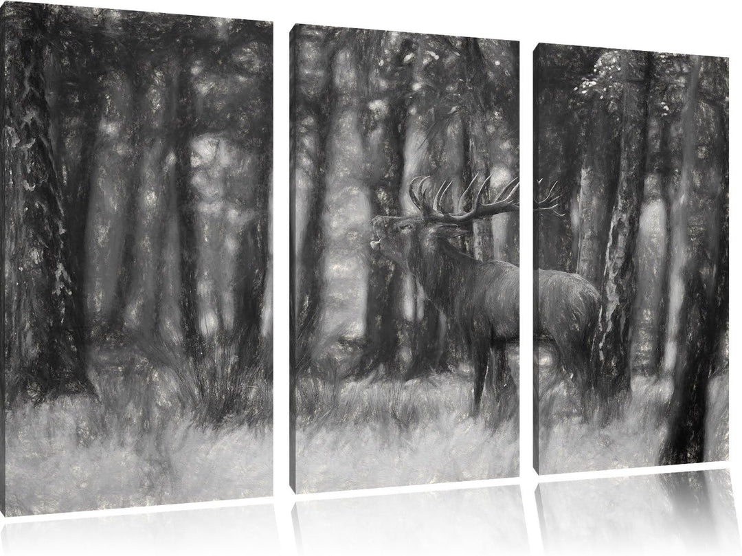 Pixxprint röhrender Hirsch als Leinwandbild | Grösse: 3 Teilig (120x80) | Wandbild| Kunstdruck | fer