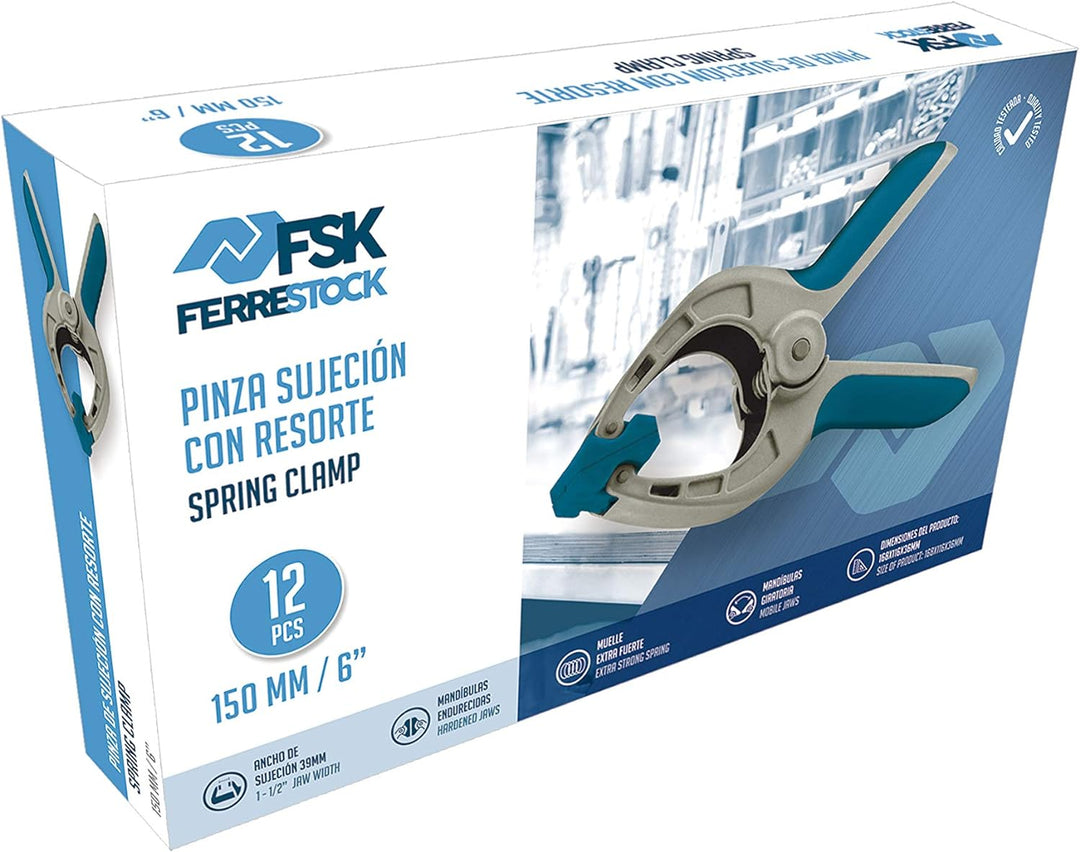 Ferrestock FSKPRS102 Halteklammern mit Feder, rutschfester Griff, drehbare Backen, extra starke Fede