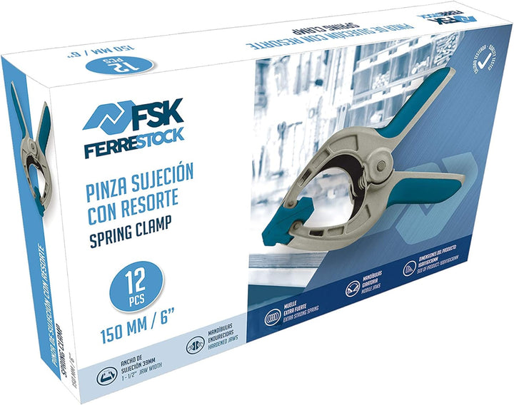 Ferrestock FSKPRS102 Halteklammern mit Feder, rutschfester Griff, drehbare Backen, extra starke Fede