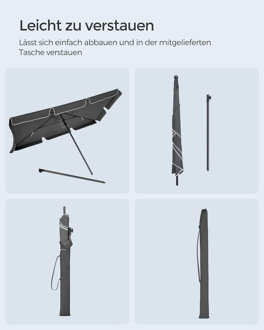 SONGMICS Sonnenschirm 180 x 125 cm, Sonnenschutz UPF 50+, neigbar um 30° in 2 Richtungen, höhenverst