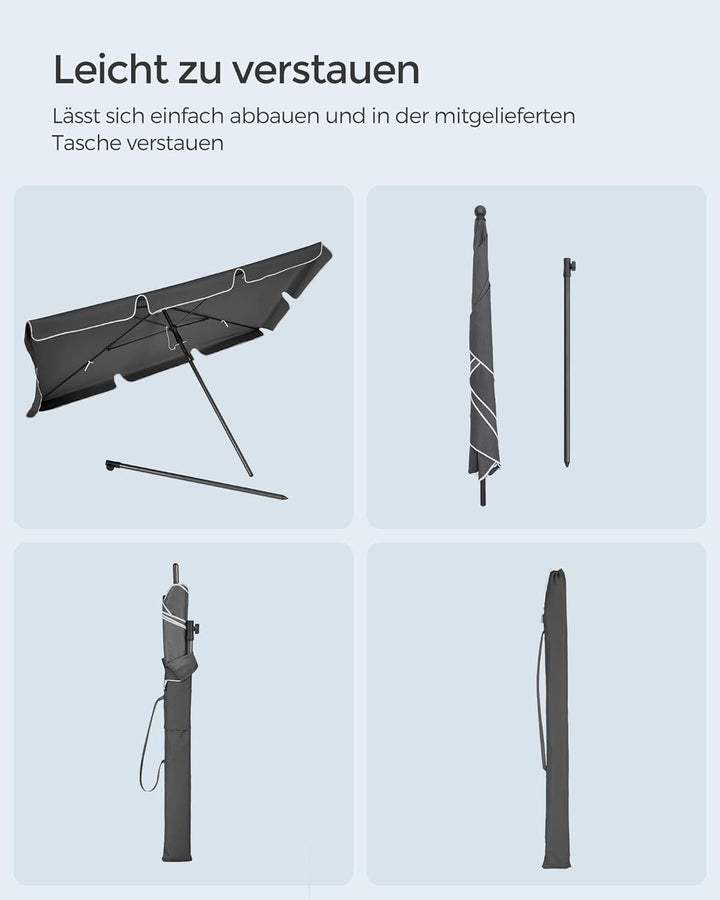 SONGMICS Sonnenschirm 180 x 125 cm, Sonnenschutz UPF 50+, neigbar um 30° in 2 Richtungen, höhenverst