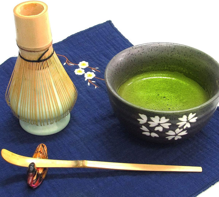 Artcome Japanese Matcha Tea Set, Matcha Whisk, Traditional Scoop, Matcha Bowl, Black Bamboo Tray, Ce