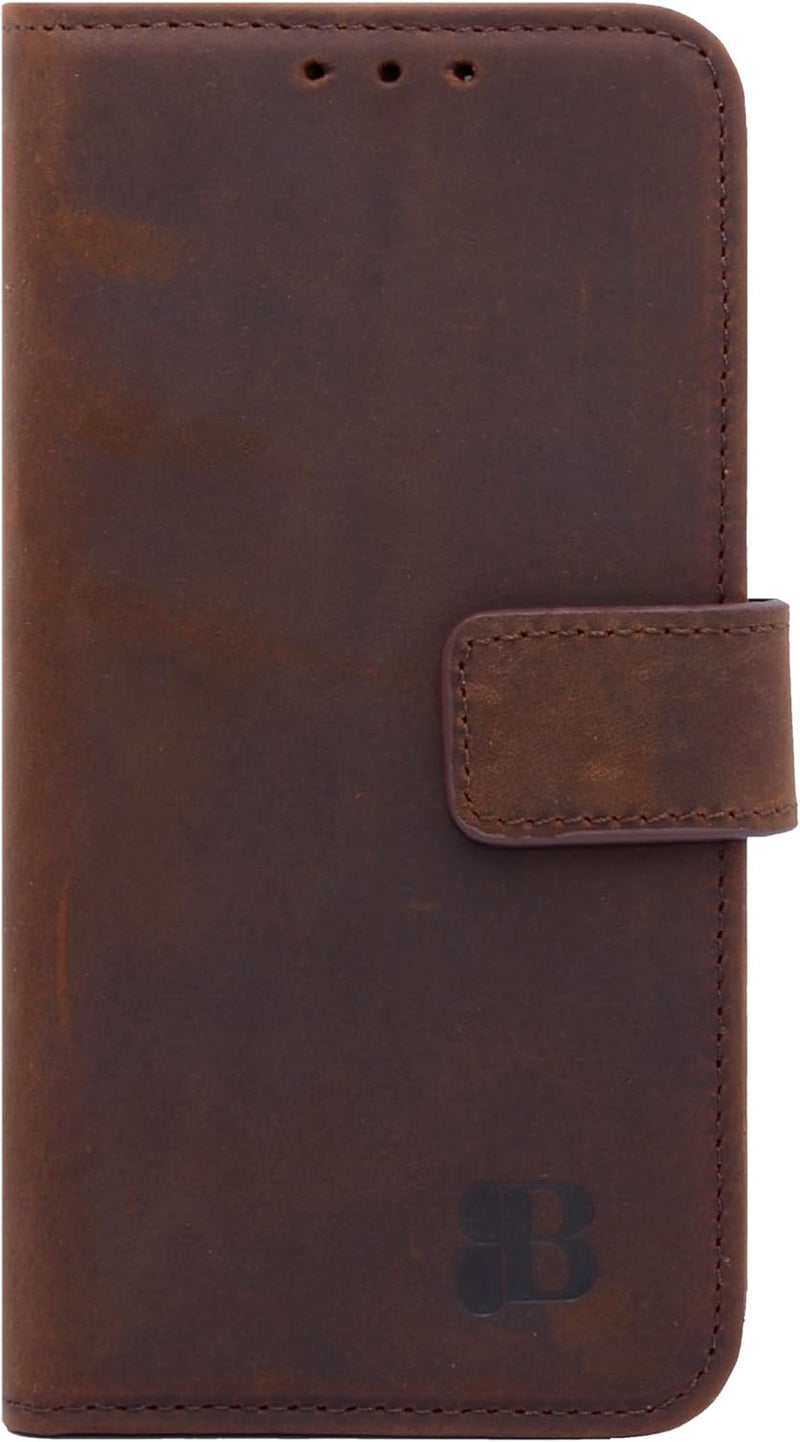 Burkley Leder Handyhülle für iPhone 11 Leder Book Case Handytasche mit Magnetverschluss, 360° Schutz
