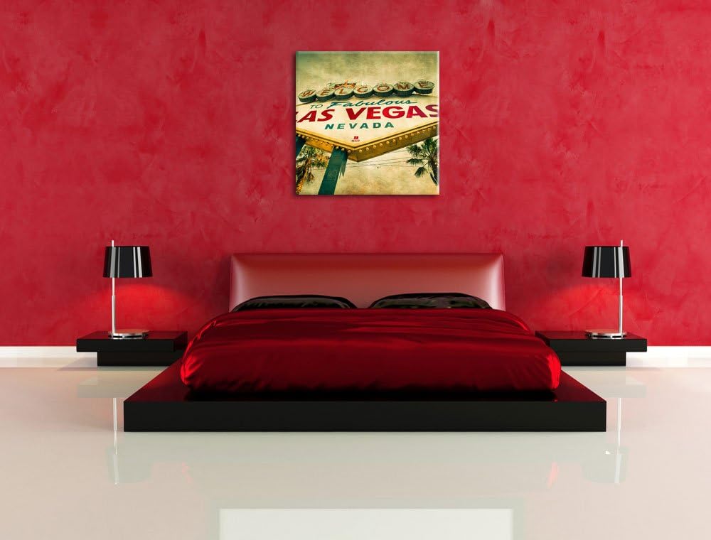 Pixxprint Las Vegas Ortsschild als Leinwandbild/Grösse: 70x70 cm/Wandbild/Kunstdruck/fertig bespannt