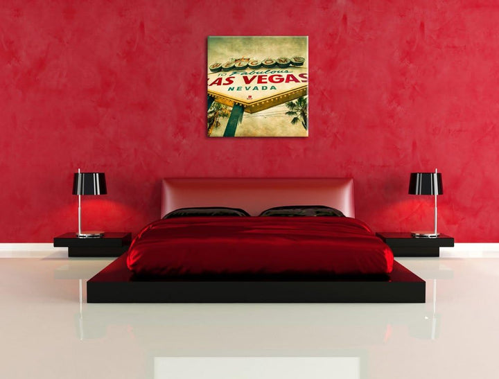Pixxprint Las Vegas Ortsschild als Leinwandbild/Grösse: 70x70 cm/Wandbild/Kunstdruck/fertig bespannt