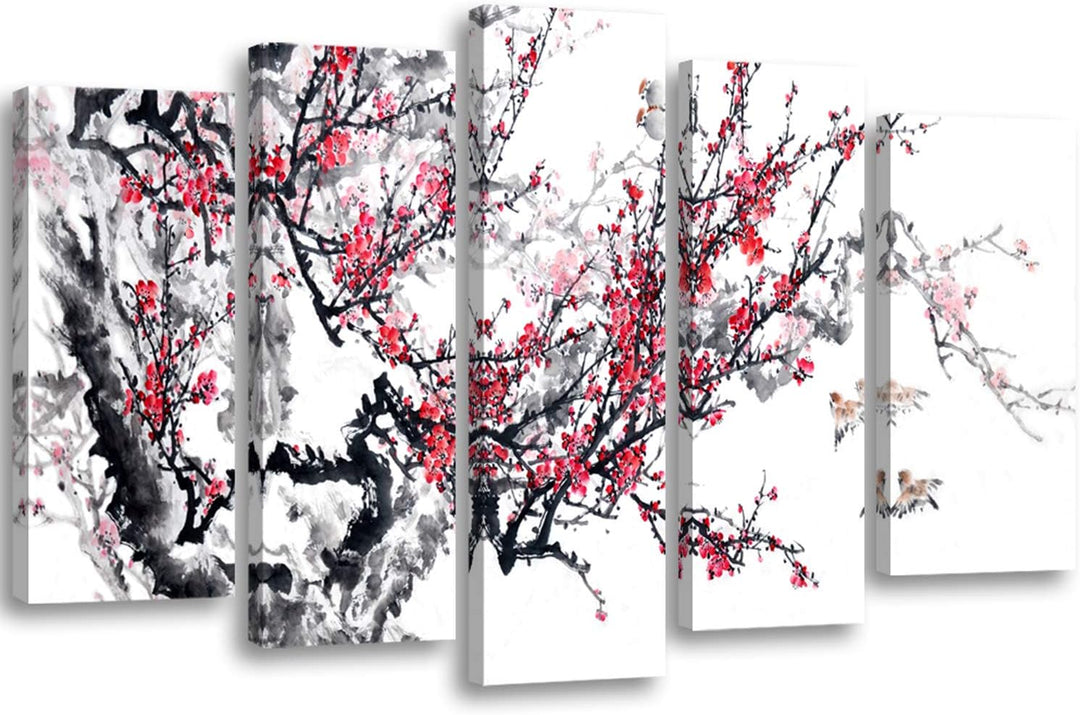 Feeby Bilder Japanische Kirsche 150x100 cm Typ A XXL 5-Teilig Wohnzimmer Schlafzimmer Büro Flur Küch