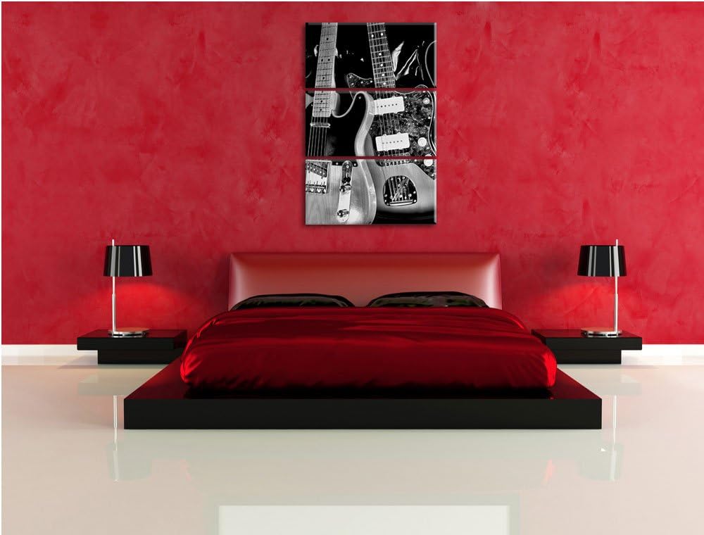 Pixxprint Monocrome, Elegante E-Gitarren 3-Teiler Leinwandbild 120x80 Bild auf Leinwand
