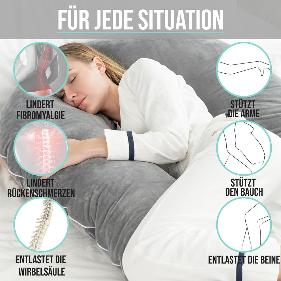 Strex Schwangerschaftskissen XXL - 280cm - Abnehmbarer Bezug - Seitenschläferkissen / Body Pillow /