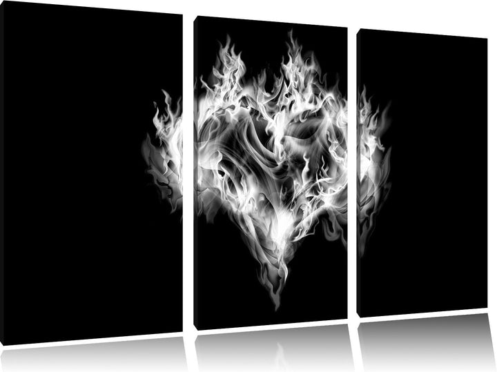 Pixxprint Monocrome, Dark Herz aus Feuer und Wasser 3-Teiler Leinwandbild 120x80 Bild auf Leinwand