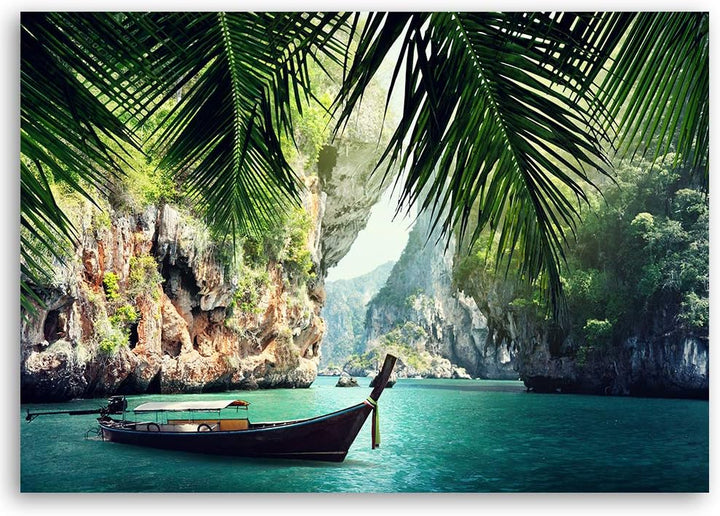 Leinwandbild Boot Bild Kunstdruck See Grün 70x50 cm