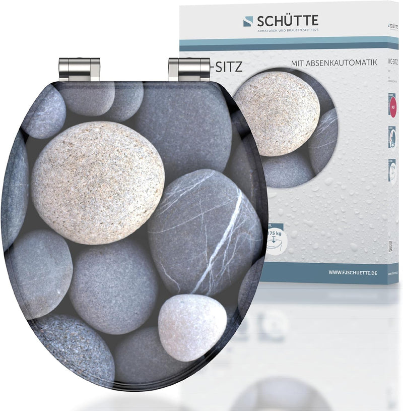 SCHÜTTE WC-Sitz Holzkern GREY STONES, Toilettensitz mit Absenkautomatik, passend für viele handelsüb