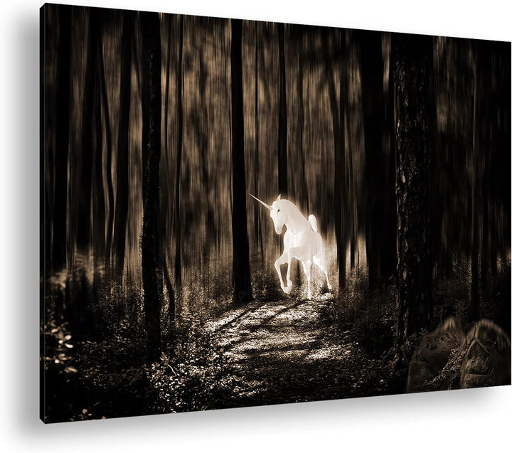 deyoli Einhornerscheinung im Wald Format: 80x60 Effekt: Sepia als Leinwandbild, Motiv fertig gerahmt