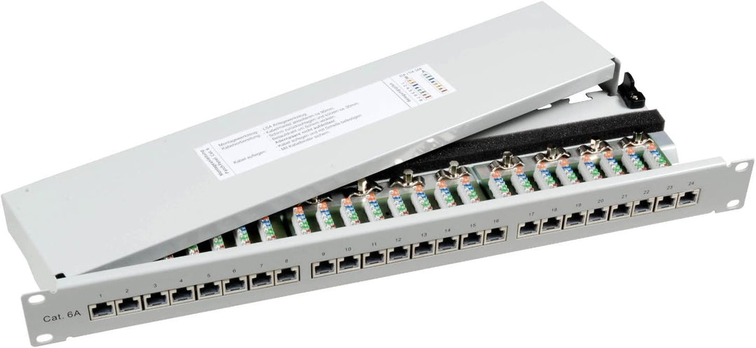 BIGtec 24 Port CAT6a Patchpanel Verteilerfeld Verteiler Patchfeld 500Mhz 10 Gigabit LSA Technik RJ45