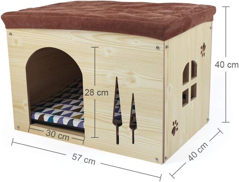 SONGWAY Hundehütte aus Holz mit Matratze – Abnehmbare Katzenhaus im Form von Schuhocker Innenraum Hu