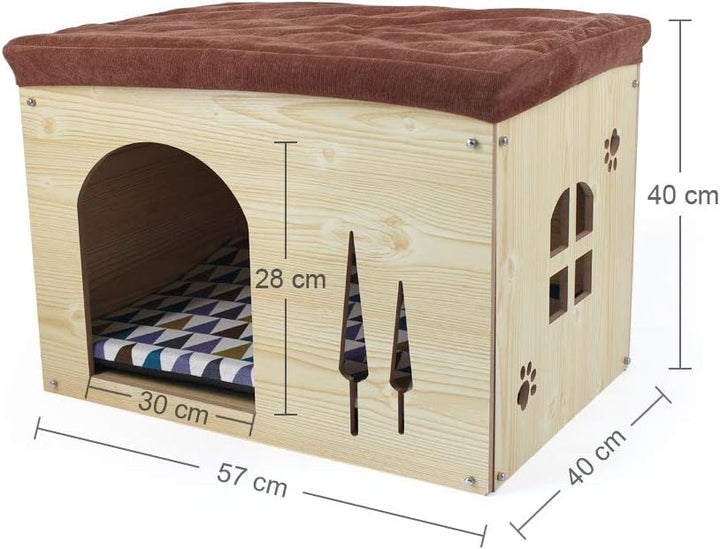 SONGWAY Hundehütte aus Holz mit Matratze – Abnehmbare Katzenhaus im Form von Schuhocker Innenraum Hu