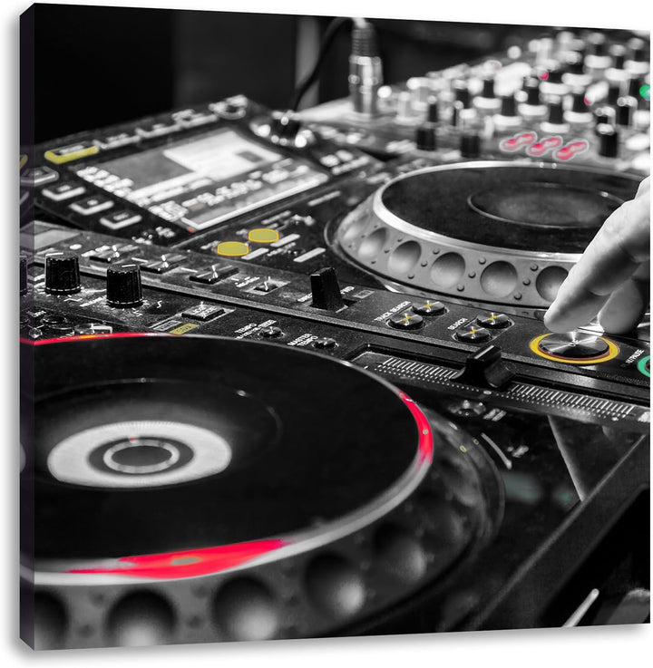 Pixxprint Modern beleuchteter DJ Pult als Leinwandbild/Grösse: 70x70 cm/Wandbild/Kunstdruck/fertig b