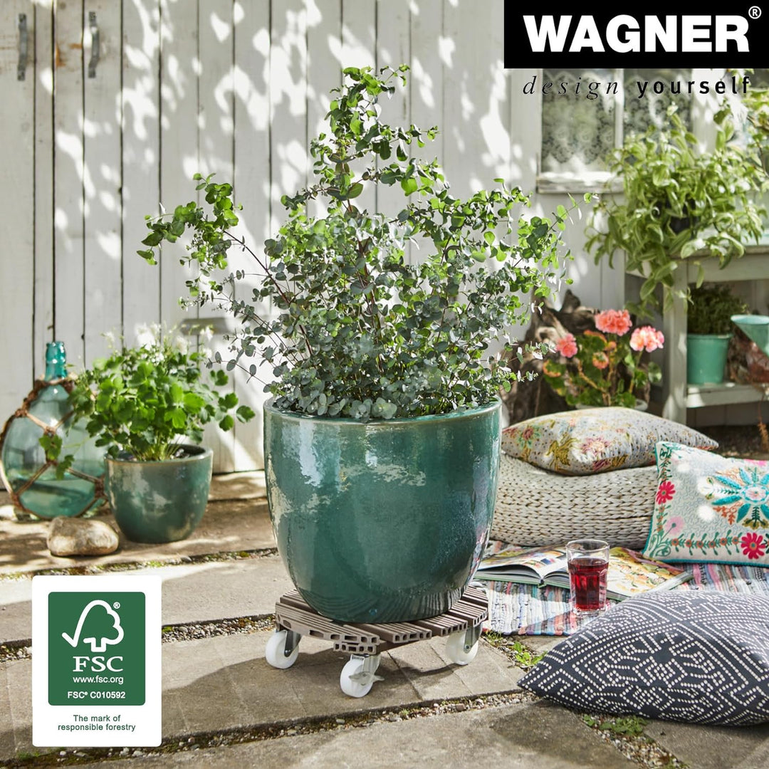Wagner Pflanzenroller WPC Ø 38,5 x 11 cm I Blumenroller für Aussenbereich + Innenbereich I Kübelroll