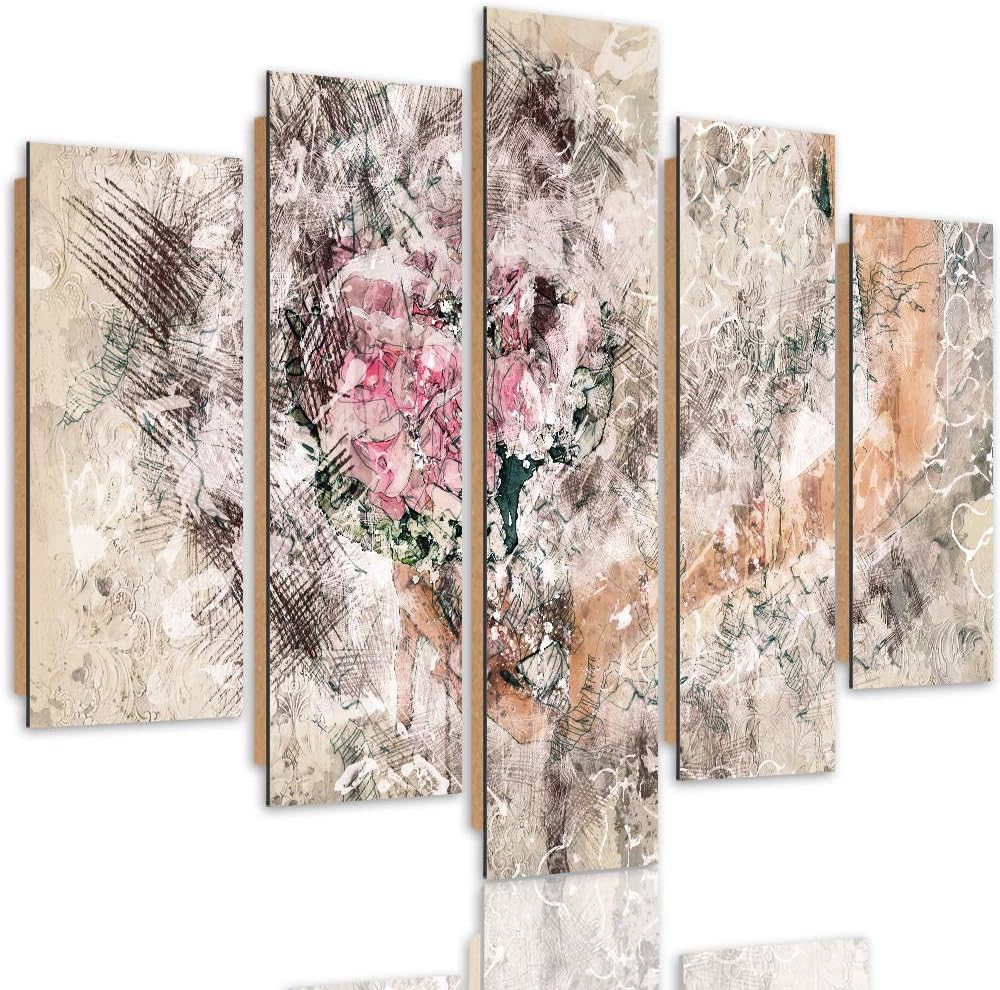 Feeby Bilder Modern Abstraktion 5 Teilig Design Art Blumen Braut Frau rosa 100x70 cm Deco panel 100x