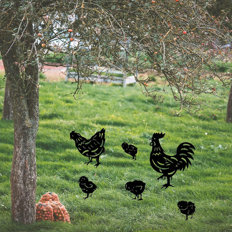 MERYSAN 6 Stück Hahn Und Henne Metall Hühner Gartenstecker, Chicken Yard Art Gartenschilder Huhn Hof