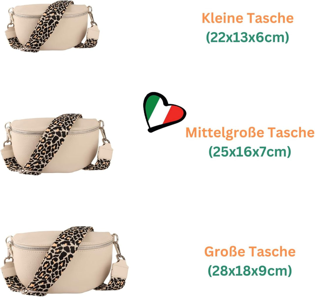 MIRROSI® Bauchtasche Damen, Echtleder, Made in Italy, Umhängetasche, Brusttasche, Crossbody Bag (1 T