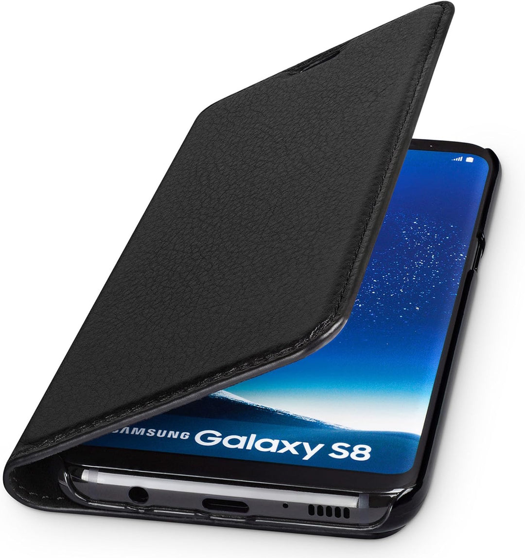 WIIUKA Echt Ledertasche -TRAVEL Nature- für Samsung Galaxy S8 -DEUTSCHES Leder- Schwarz, mit Kartenf