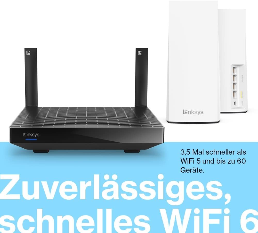 Linksys Blue Label Mesh-WiFi 6-System – 1 x AX5400-Router + 2 x AX5400 Nodes – Dual-Band Mesh Wirele