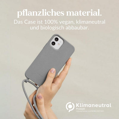 Woodcessories - Nachhaltige Handykette abnehmbar kompatibel mit iPhone 12 Mini Hülle mit Band grau -