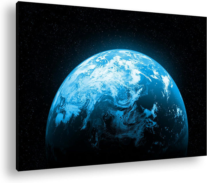 Planet Erde Format: 80x60 cm Effekt: Monocrome Blau als Leinwandbild, Motiv fertig gerahmt auf Echth